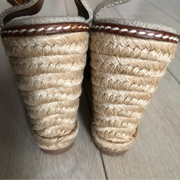 Tory Burch Macy Wedge Platform Espadrille Linen Beige Sandals Women’s Size 6.5 - Picture 3 of 9